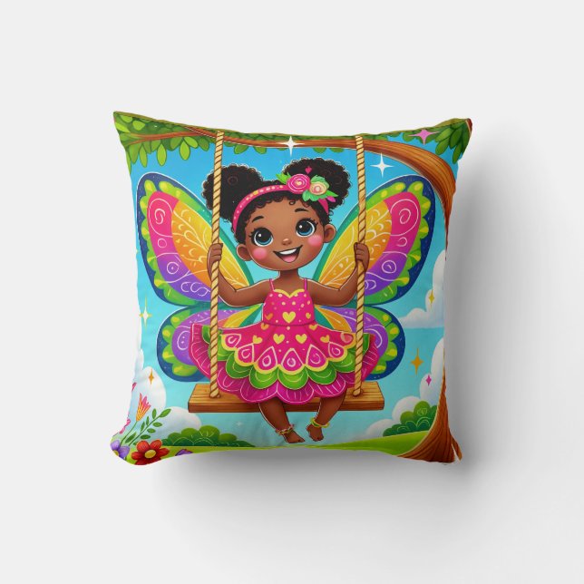 "HAPPY FAIRY ON A SWING" - THROW PILLOW (Front)