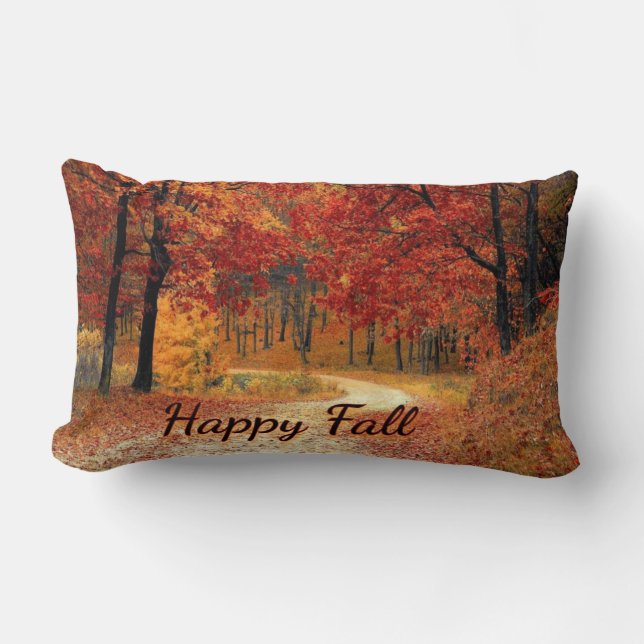 Happy Fall Autumn Coloured Road pillow (Front)
