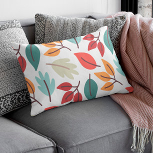 Happy Fall Autumn colourful leaves pattern Lumbar Cushion