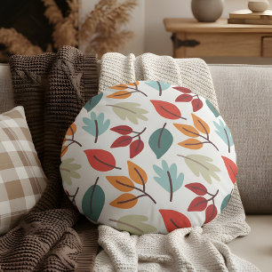 Happy Fall Autumn colourful leaves pattern Round Cushion