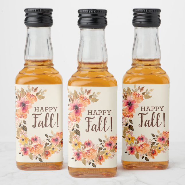 Happy Fall Autumn Floral Swag Mini Liquor Bottle Label (Bottles)