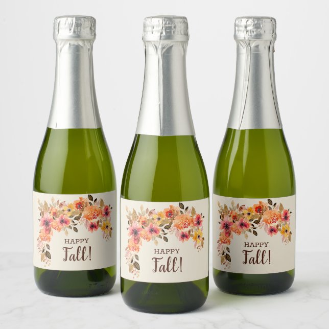 Happy Fall! Autumn Floral Swag Mini Sparkling Wine Label (Bottles)