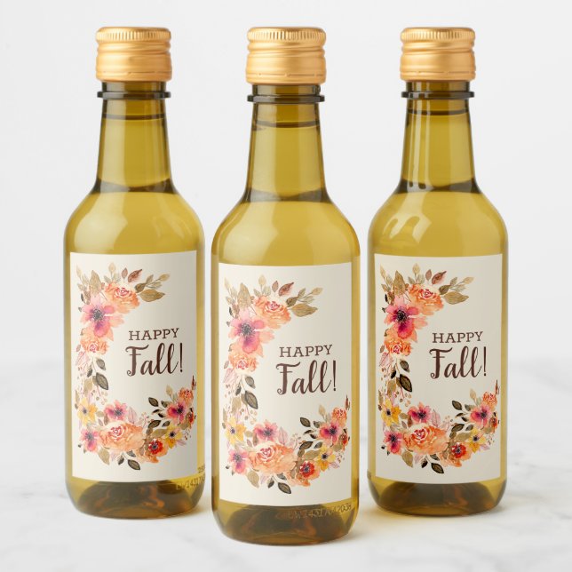 Happy Fall! Autumn Floral Swag Mini Wine Label (Bottles)