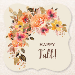 Happy Fall Autumn Flower Blooms Bracket Paper Coaster