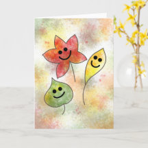 Happy Fall Card with Smiling Autumn Leaves        