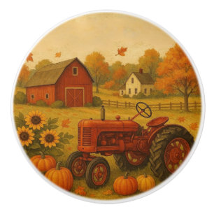 Happy fall classic tractor and farm ceramic knob