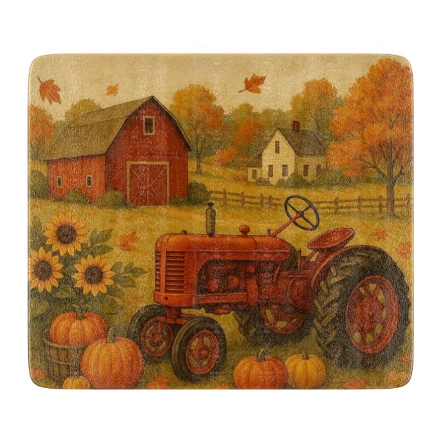 Happy fall classic tractor and farm cutting board (Front)