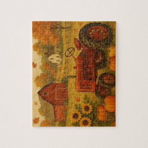 Happy fall classic tractor and farm jigsaw puzzle