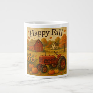 Happy fall classic tractor and farm large coffee mug
