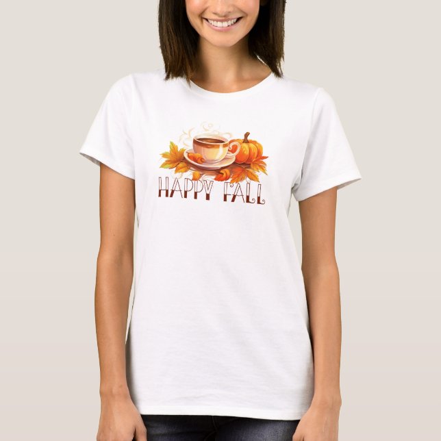 Happy Fall Coffee Pumpkin T-Shirt (Front)