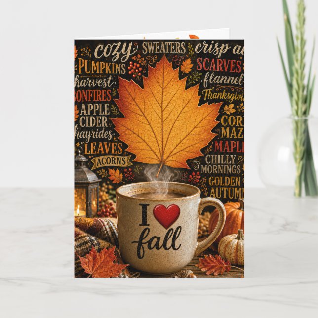 Happy Fall Coffee with Word Cloud Card (Front)