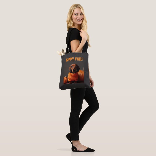 Happy Fall Dachshund Tote Bag (On Model)