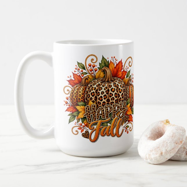Happy Fall Leopard Pumpkin Coffee Mug (With Donut)