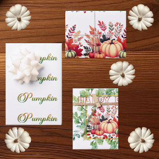Happy Fall Little Pumpkin Greenery Wreath Party  Wrapping Paper Sheet