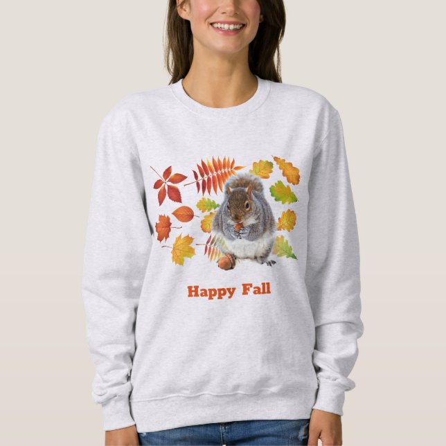 Happy Fall Orange Leaves and Squirrel Seasonal  Sweatshirt (Front)