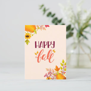 Happy Fall Pumpkin and Leaves Autumn Holiday Postcard