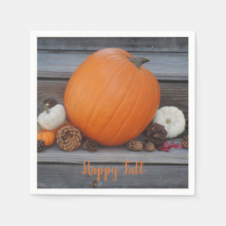 Happy Fall Pumpkin and Pine Cones Paper Napkin