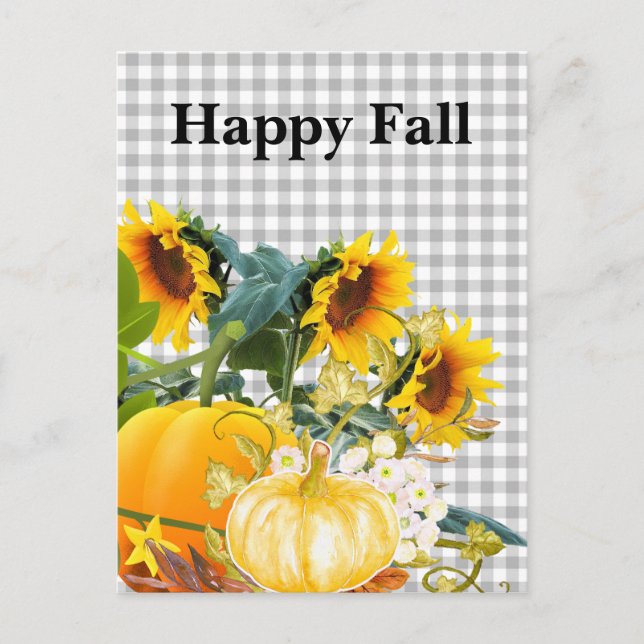 Happy Fall Pumpkin and Sunflowers   Postcard (Front)