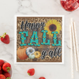 Happy Fall Pumpkin Flower Elegant Napkin