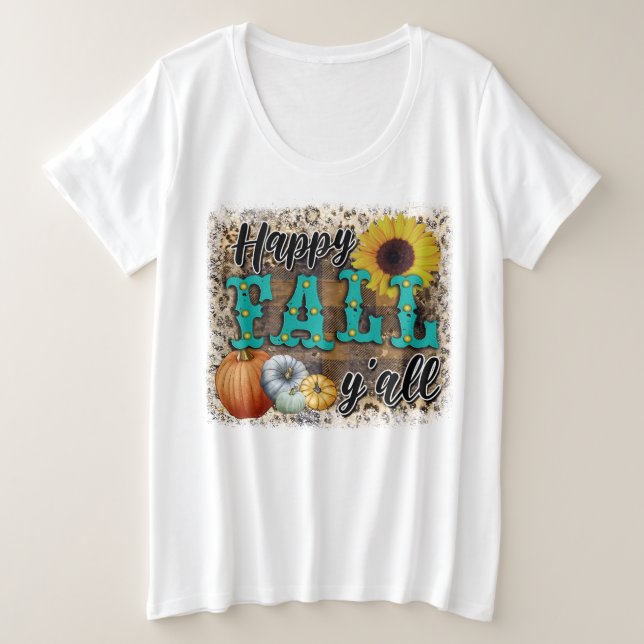 Happy Fall Pumpkin Flower Elegant Plus Size T-Shirt (Design Front)