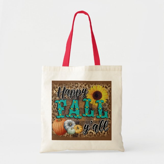 Happy Fall Pumpkin Flower Elegant Tote Bag (Front)