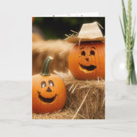 Happy Fall Pumpkins On Hay Bales