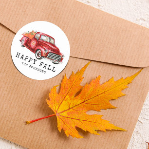 Happy Fall Red Truck Pumpkins Classic Round Sticker