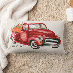 Happy Fall Red Truck Pumpkins Lumbar Cushion