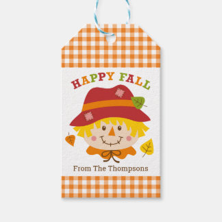 Happy Fall Scarecrow Boy Personalised Gift Tag