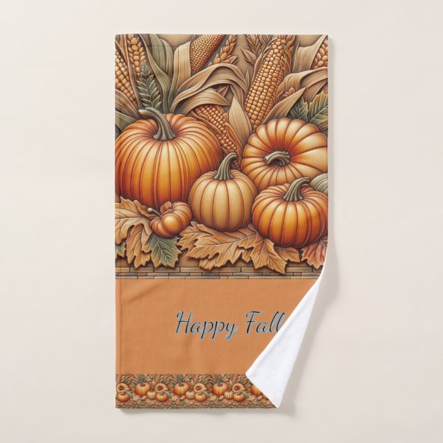 Happy Fall Season Pumpkins Orange  Hand Towel (Hand Towel)