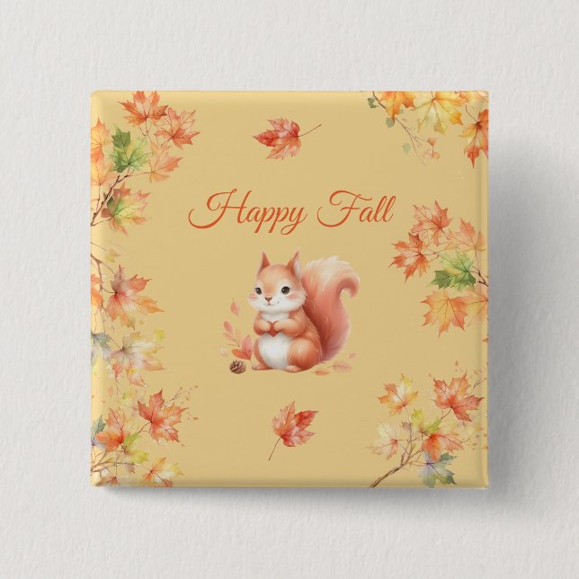Happy Fall Squirrel in Leaves 15 Cm Square Badge (Front)