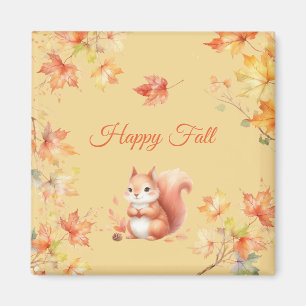 Happy Fall Squirrel in Leaves Magnet