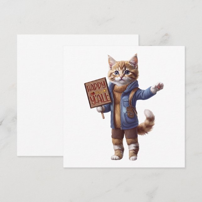 Happy Fall Y’all Autumn Cat Invitation (Front/Back)