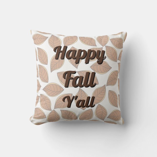 Happy Fall Y’all - Decorative Autumn Leaves Cushion (Front)