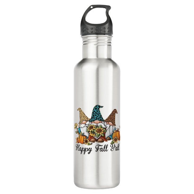 Happy Fall Y all Gnome Leopard Pumpkin Shirt 710 Ml Water Bottle (Front)
