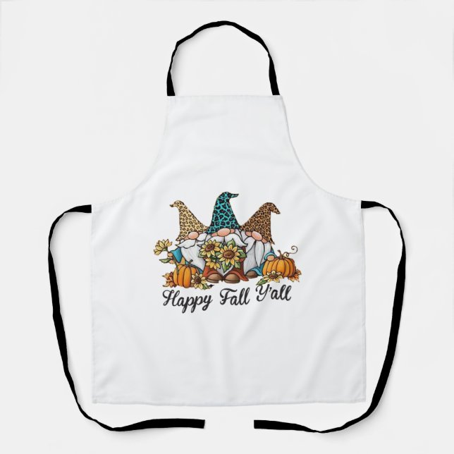 Happy Fall Y all Gnome Leopard Pumpkin Shirt Apron (Front)