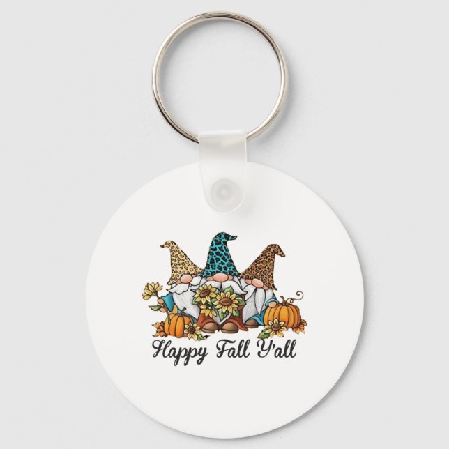 Happy Fall Y all Gnome Leopard Pumpkin Shirt Key Ring (Front)