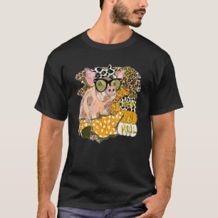 Happy Fall Y all Pig With Glasses Leopard Fall Far T-Shirt
