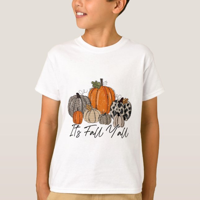 Happy Fall Y’all Pumpkin Leopard Its Fall Yall Tha T-Shirt (Front)