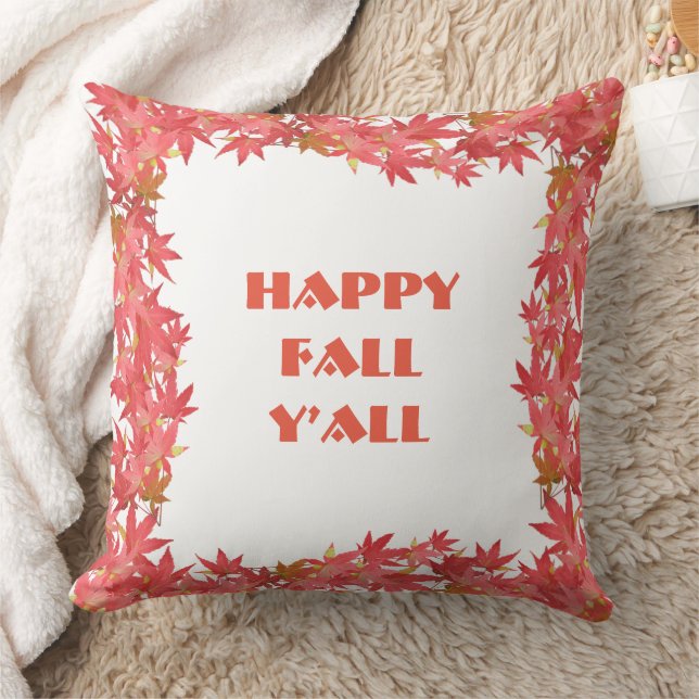 Happy Fall Y’all Watercolour Peach Maple Leaves  Cushion (Blanket)