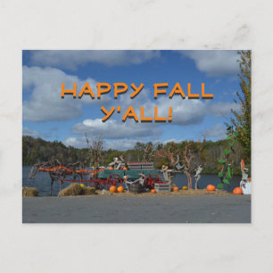 Happy Fall Y'all Autumn Display By Water Postcard