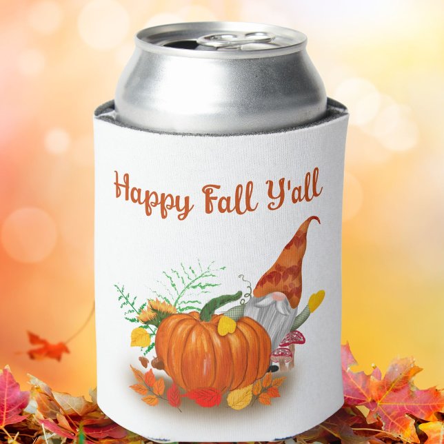 Happy Fall Y'all Autumn Gnome With Pumpkin  Can Cooler (Creator Uploaded)
