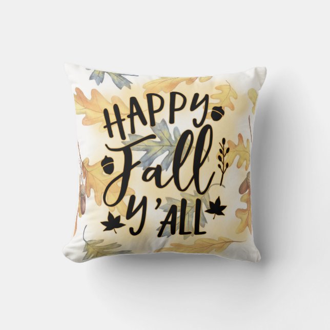 Happy Fall Y'all Autumn Leaves Cushion (Front)
