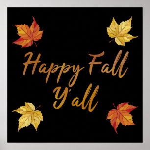 Happy Fall Y'all Autumn Maple Leaf Poster