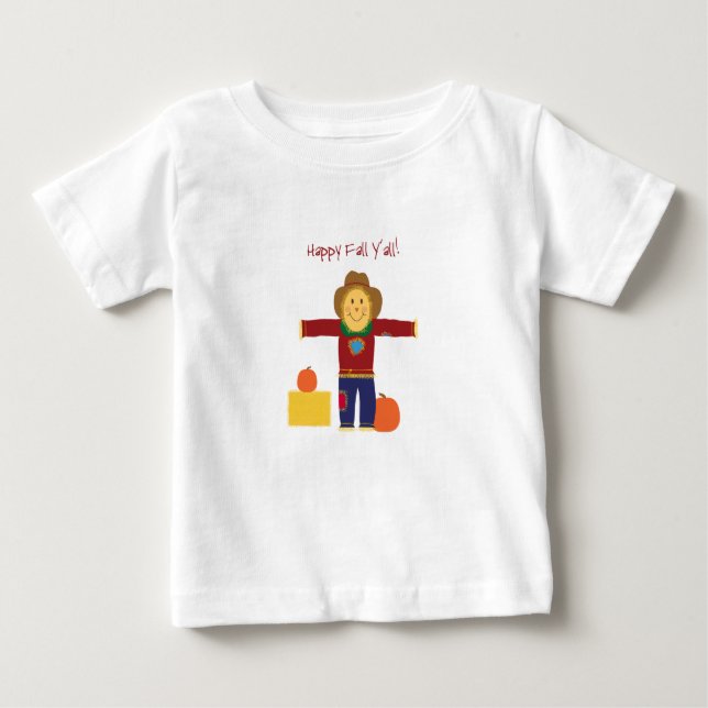 Happy Fall Y'all: Autumn scarecrow baby shirts (Front)