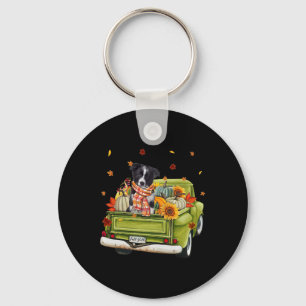Happy Fall Y'all Border Collie Dog On Truck Pumpki Key Ring