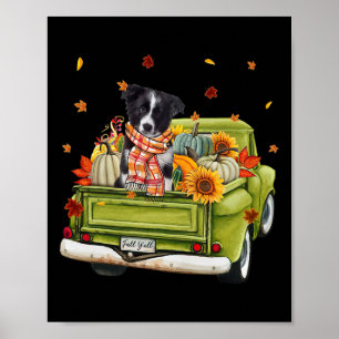 Happy Fall Y'all Border Collie Dog On Truck Pumpki Poster