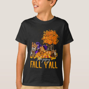 Happy Fall Y'all Cats Lover Autumn Pumpkin Maple H T-Shirt