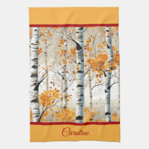 Happy Fall Y'All - Colourful Birch Tree Foliage Tea Towel