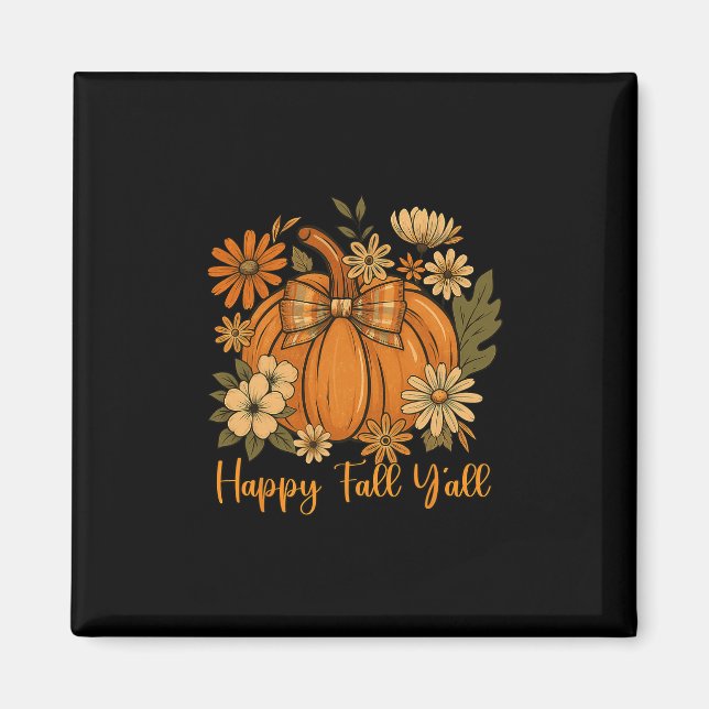 Happy Fall Y'all Coquette Bow Pumpkin Thanksgiving Magnet (Front)